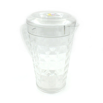 Mocktail PET Plastic Jug with Lid Transparent Diamond Cut Beverage Pitcher Reusable BPA Free Water Jug for Home and Restaurants