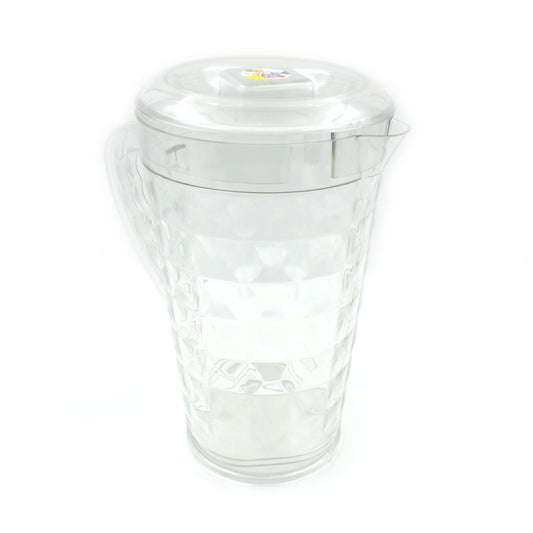 Mocktail PET Plastic Jug with Lid Transparent Diamond Cut Beverage Pitcher Reusable BPA Free Water Jug for Home and Restaurants