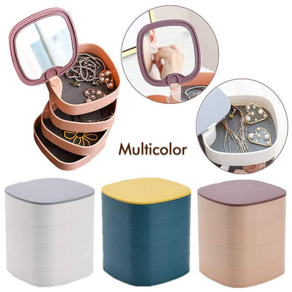 4 Layer 360 Degree Rotating Jewelry Storage Box with Mirror Multicolor Organizer for Rings Earrings Necklaces and Accessories (1 Pc)