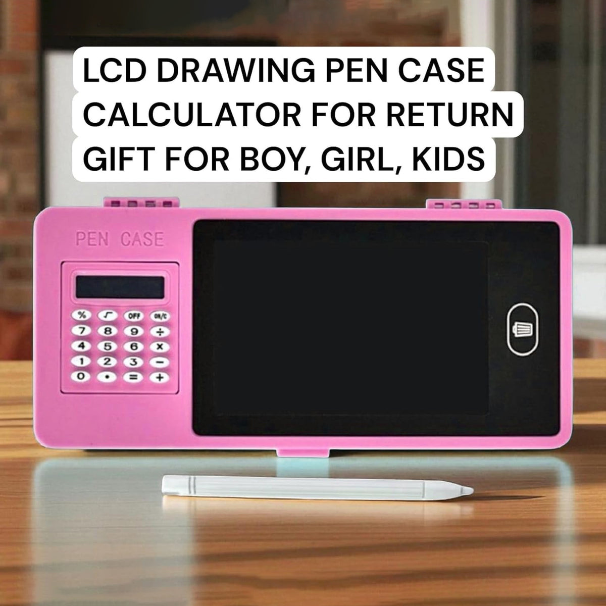 LCD Writing Tablet Pencil Case with Built-in Calculator | Digital Writing Pad and Stationery Storage Box for Students