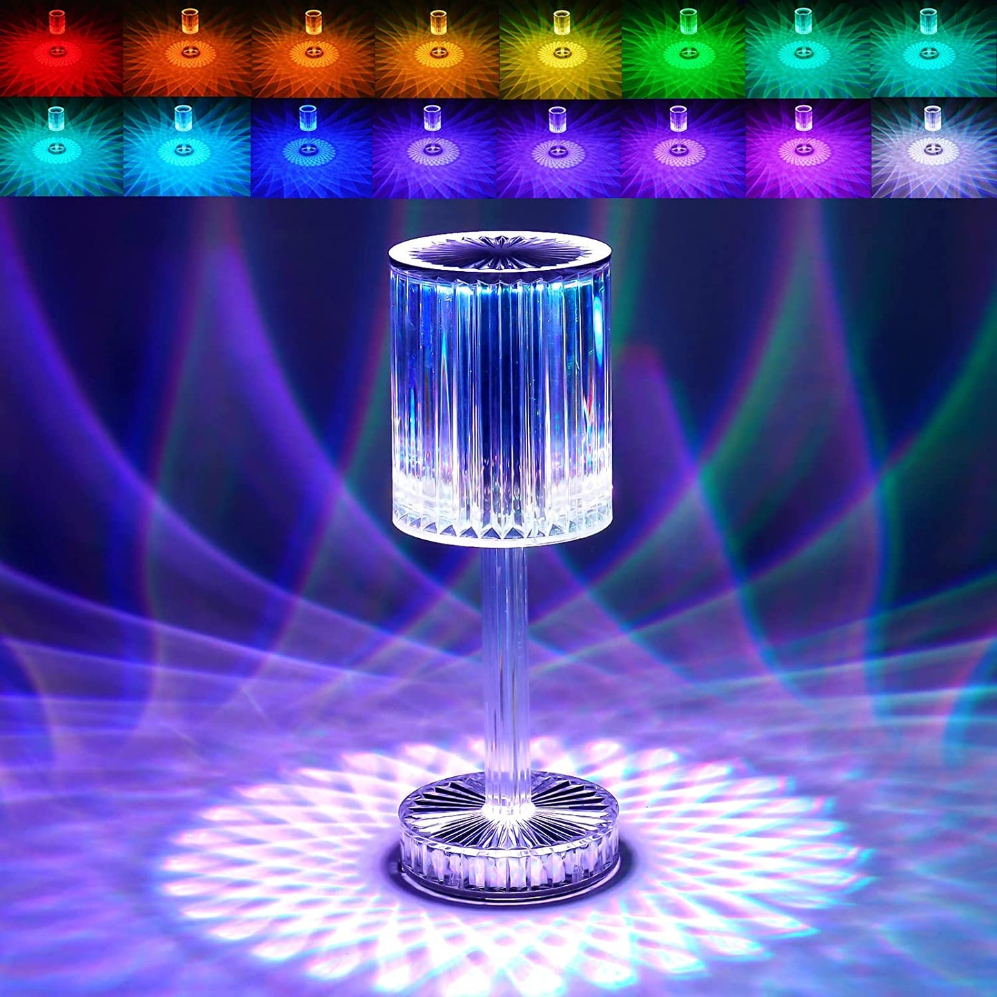 Crystal Table Lamp with Touch Control and USB Charging – Rechargeable RGB LED Atmosphere Nightstand Lamp for Bedroom, Living Room and Home Decor