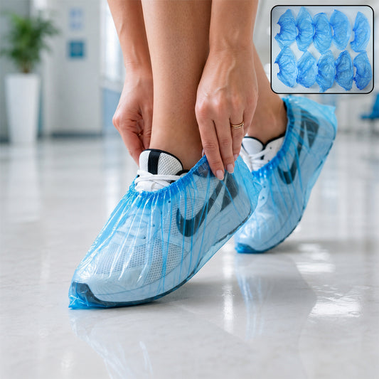 Disposable Plastic Shoe Cover Set with Elastic Fit – Waterproof Anti-Slip Protective Foot Covers for Indoor, Outdoor and Hygiene Use (5 Pair)