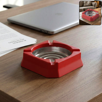 Heat-Resistant Ashtray with Stainless Steel Inner Bowl for Home, Office &amp; Tabletop Use – Durable Smoke Ash Holder with Stable Base and Easy-Clean Design