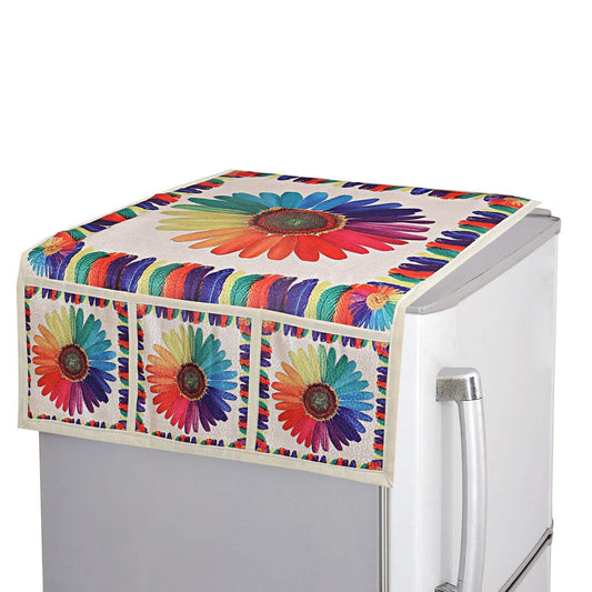 Decorative Kitchen Refrigerator Top Cover Fabric Fridge Dust Cover with Storage Pockets Universal Fit (1 Pc)