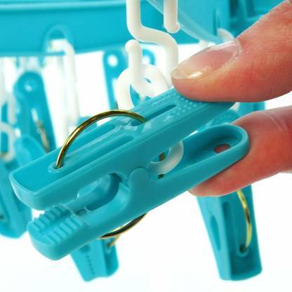 Plastic Round Cloth Drying Hanger with 24 Clips Foldable 360° Rotating Laundry Clip Rack for Socks Underwear Baby Clothes Bras Towels and Delicate Garments (Multicolour) (1 Pc)