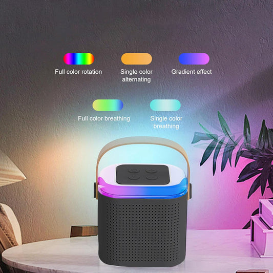 Machine with RGB Lights Memory Card Support Bluetooth Compatible Mini Karaoke Speaker with Wireless Mic for Travel TV Home Parties