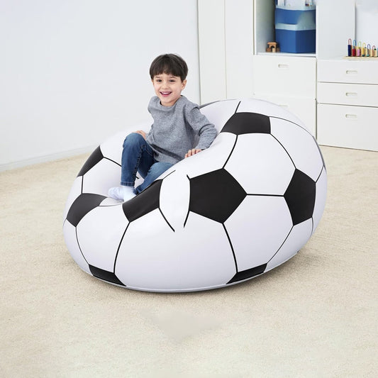 Inflatable Soccer Ball Lounge Chair PVC Air Sofa with Hand Pump Portable Comfortable Seating for Kids Teens and Adults (1 Pc)