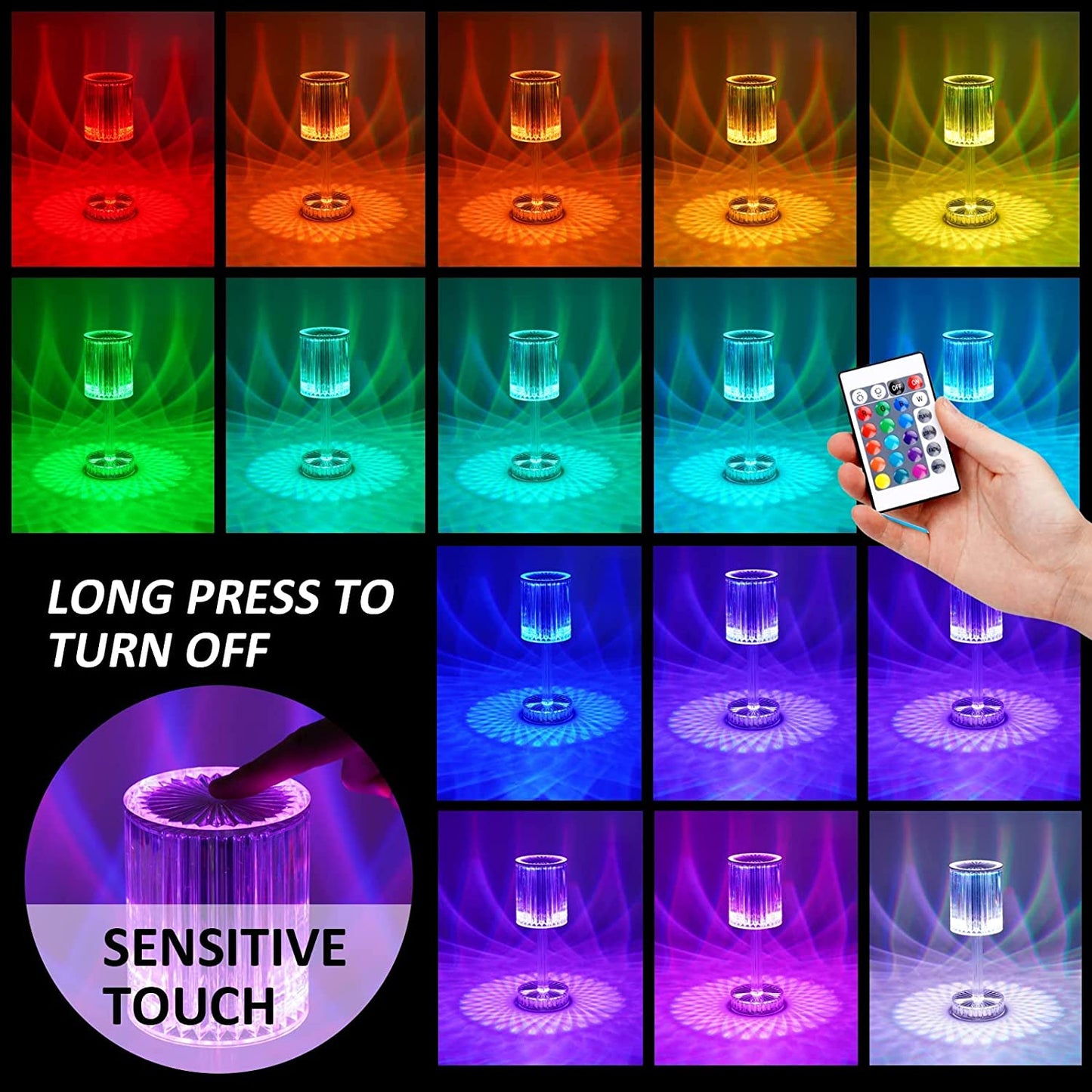 Crystal Table Lamp with Touch Control and USB Charging – Rechargeable RGB LED Atmosphere Nightstand Lamp for Bedroom, Living Room and Home Decor