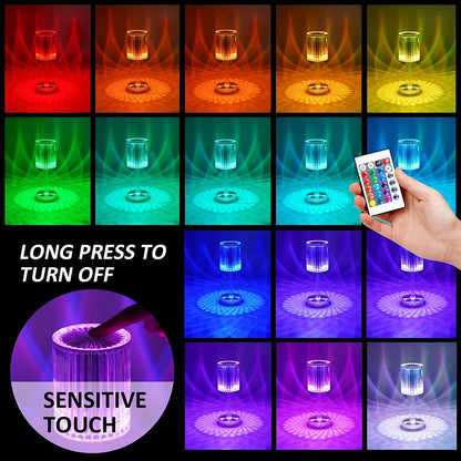Crystal Table Lamp with Touch Control and USB Charging – Rechargeable RGB LED Atmosphere Nightstand Lamp for Bedroom, Living Room and Home Decor