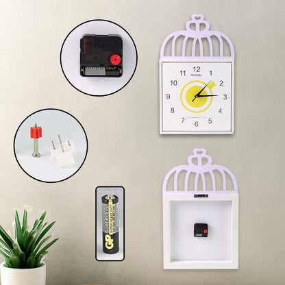 Decorative Square Wall Clock with Birdcage Design Battery Operated Silent Analog Wall Clock for Kids Room, Nursery, Bedroom and Home Décor (1 Pc)