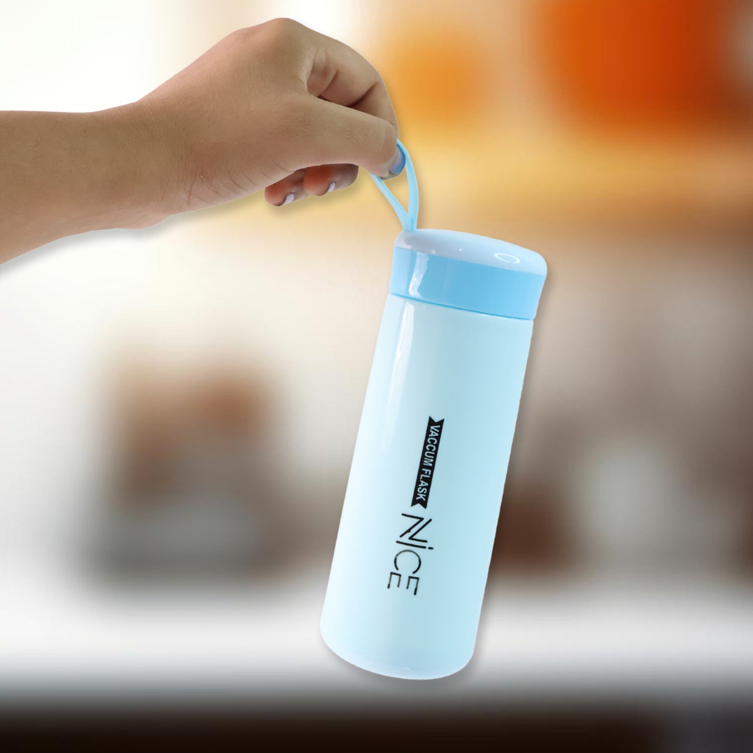 Plastic Vacuum Flask Bottle (Blue) - 400 ML