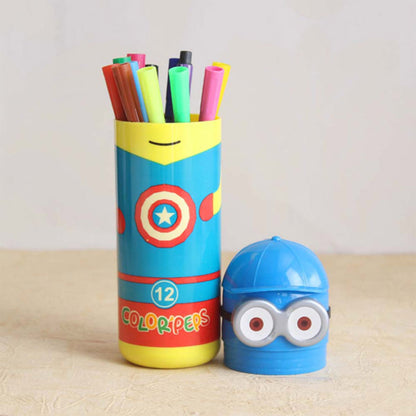 Minions Sketch Pen Set with Attractive Storage Case – Pack of 12 Colorful Drawing and Coloring Pens for Kids