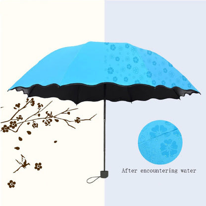Changing Secret Blossoms Water Magic Print Foldable Umbrella UV Protection Travel Rain Umbrella with Compact Cover (1 Pc)