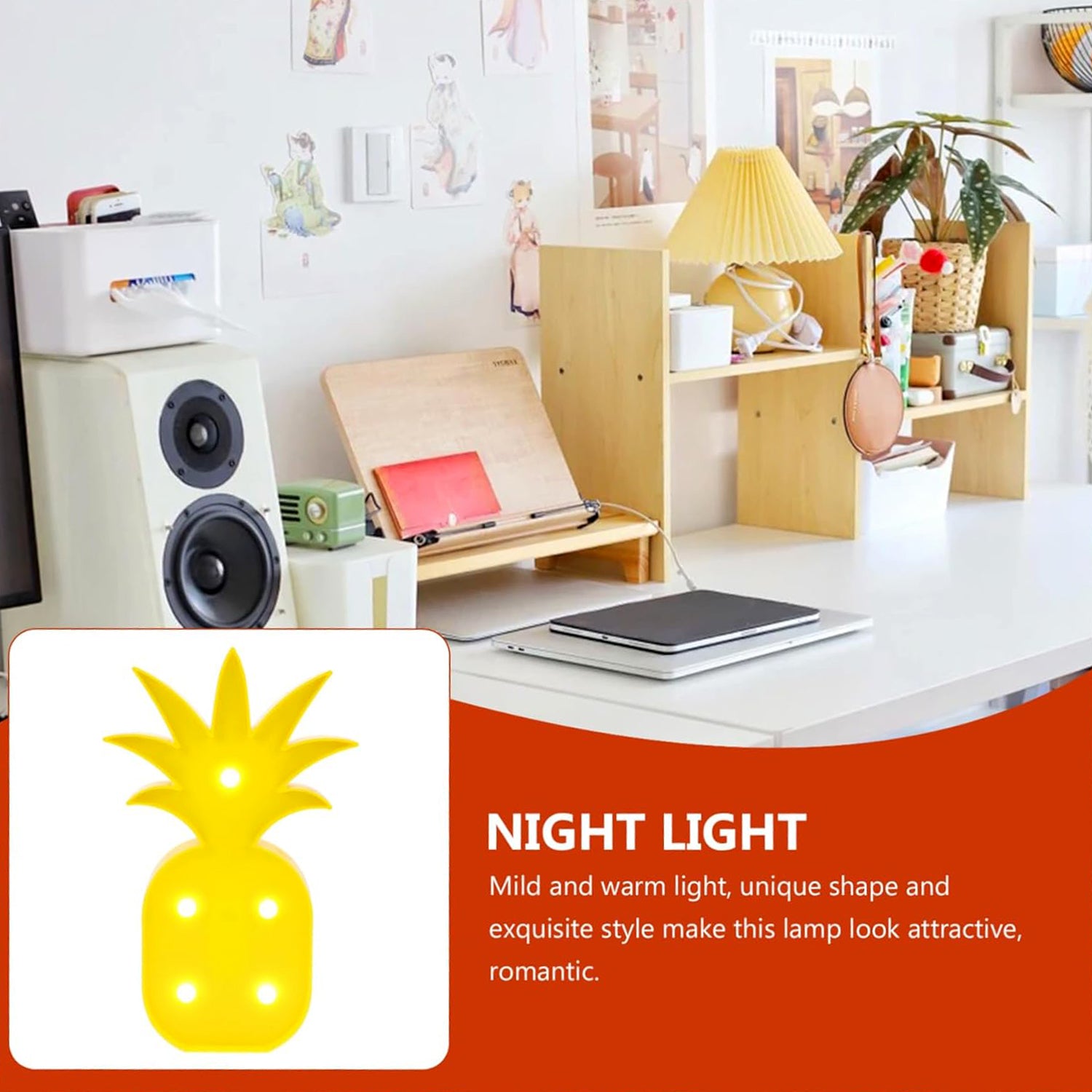 Pineapple Shaped LED Decorative Night Light Battery Operated Marquee Lamp for Kids Room Bedroom Party Home Decoration Wall and Table Decor