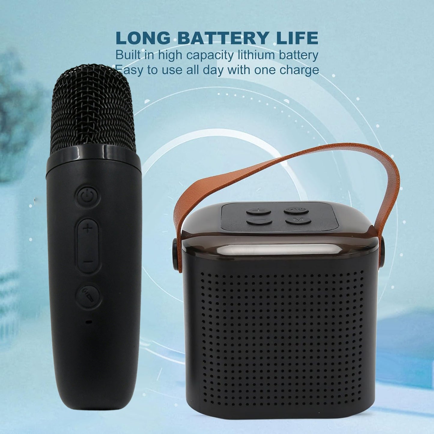 Machine with RGB Lights Memory Card Support Bluetooth Compatible Mini Karaoke Speaker with Wireless Mic for Travel TV Home Parties