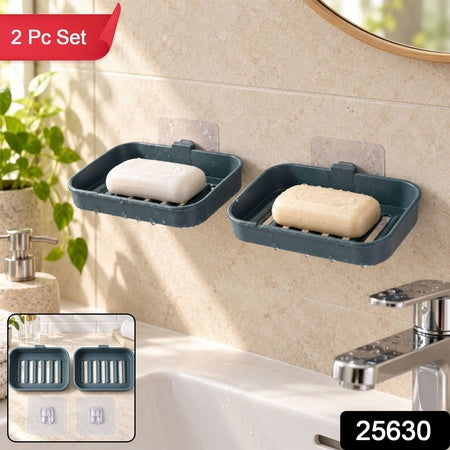 Wall Mounted Plastic Soap Dish With Drainage And Adhesive Hooks - Apex(2 Pc Set)
