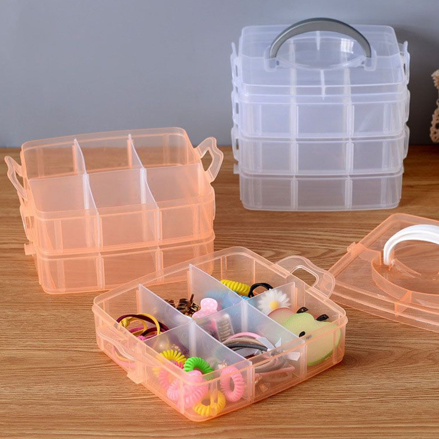 3 Tier Transparent Stackable Craft Storage Box | 18 Adjustable Compartments Plastic Organizer for Jewellery, Beads, Makeup, Nail Art, Sewing Accessories and DIY Supplies