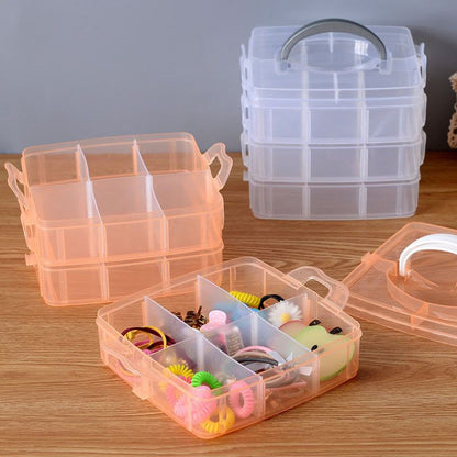 3 Tier Transparent Stackable Craft Storage Box | 18 Adjustable Compartments Plastic Organizer for Jewellery, Beads, Makeup, Nail Art, Sewing Accessories and DIY Supplies