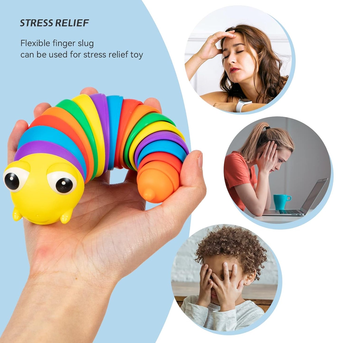 3D Rainbow Slug Fidget Toy Sensory Articulated Plastic Stress Relief Finger Toy for Kids (1 Pc)