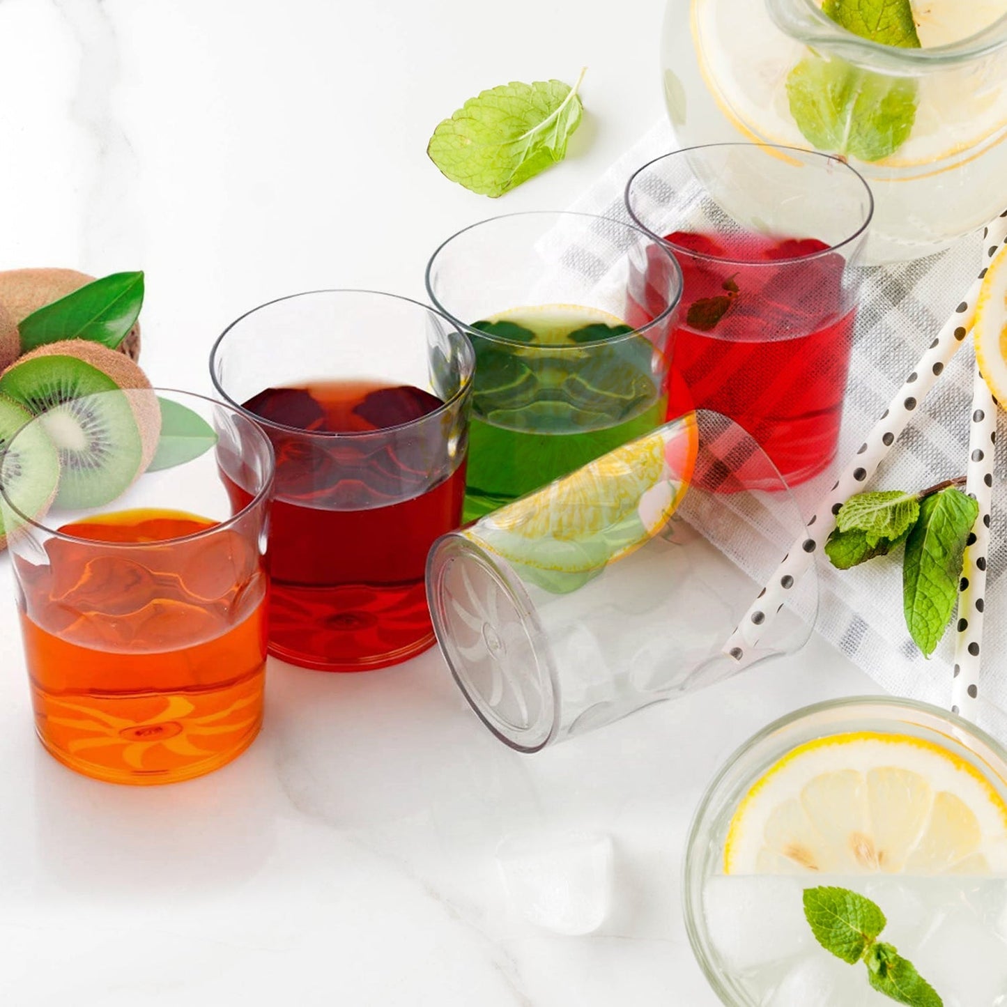Magic Clear Polycarbonate Drinking Glass Set of 6 – Unbreakable Water, Juice and Mocktail Glasses with Dotted Design