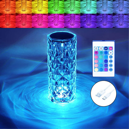 Crystal Touch Night Light (16 Colors) - Rose Diamond Table Lamp With Remote Control