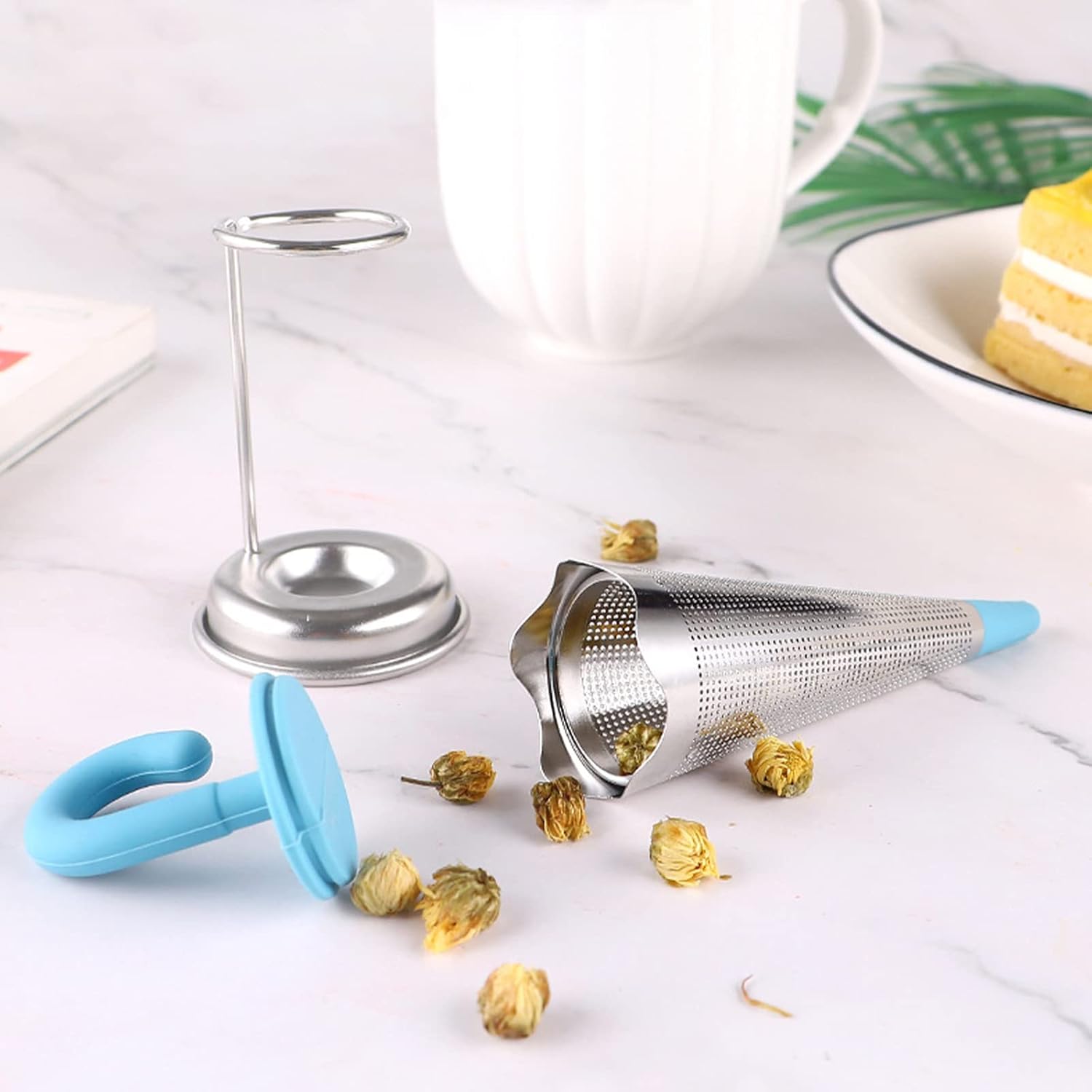 Reusable Umbrella Shape Tea Infuser and Silicone Tea Strainer with Stand – Food Grade Loose Leaf Tea Filter for Cups and Mugs