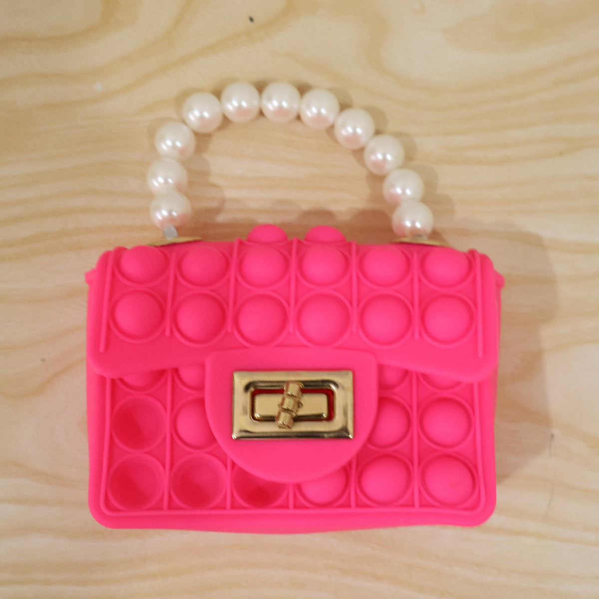 Kids Pop It Fidget Purse Silicone Push Bubble Sling Bag with Pearl Handle and Chain Strap Cute Mini Handbag for Girls Party Gift (1 Pc)