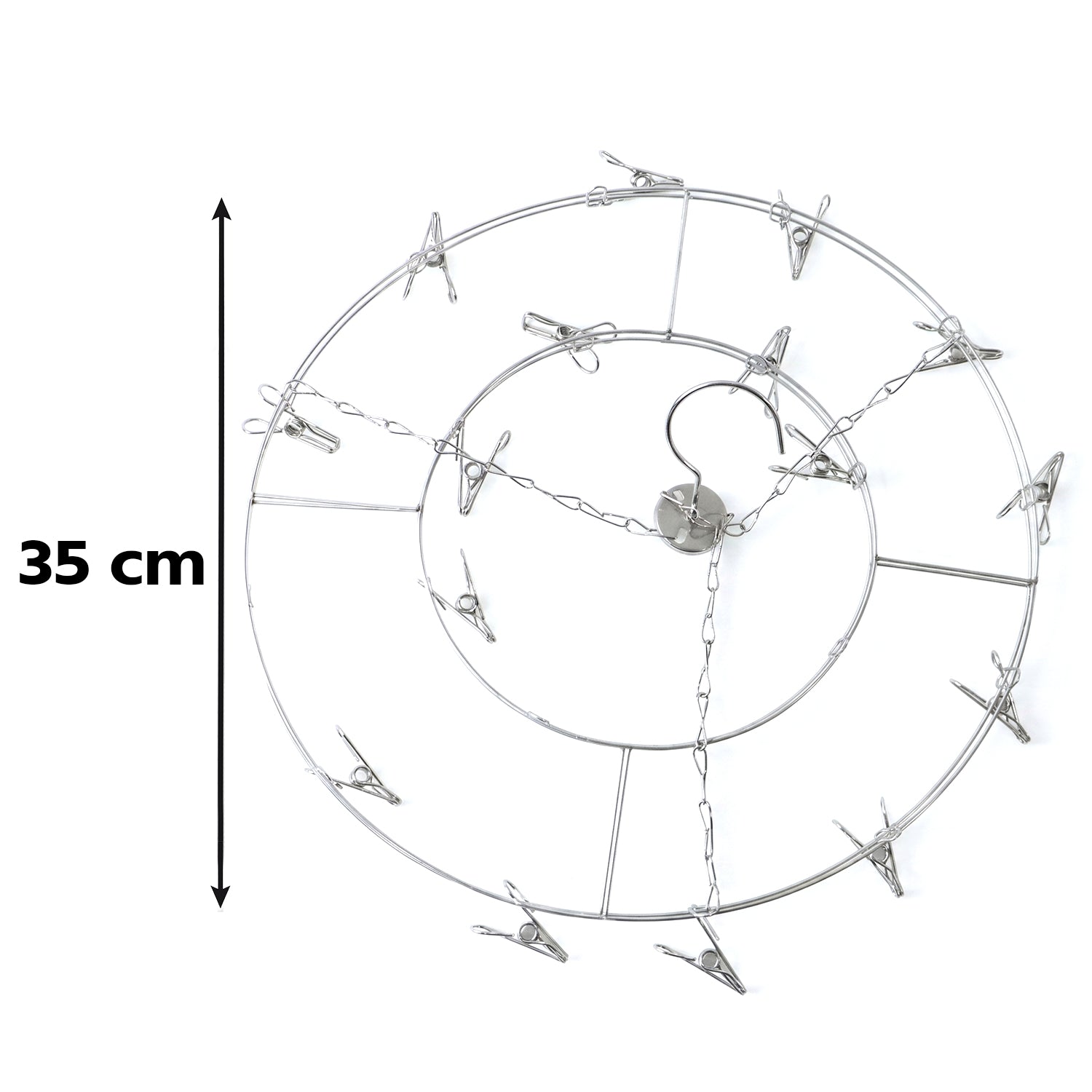 Stainless Steel Round Multi Clip Drying Hanger Windproof Laundry Hanger with Multiple Clips for Socks Underwear Baby Clothes Bras Towels and Handkerchiefs (1 Pc)