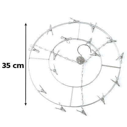 Stainless Steel Round Multi Clip Drying Hanger Windproof Laundry Hanger with Multiple Clips for Socks Underwear Baby Clothes Bras Towels and Handkerchiefs (1 Pc)