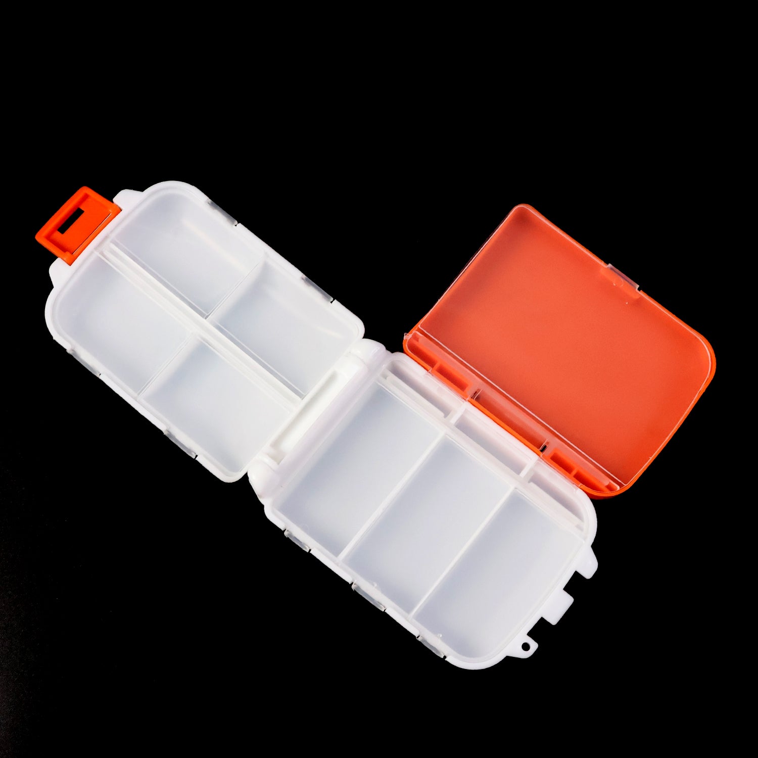 Portable Orange Dual-Sided Pill Organizer Box – 8-Compartment Pocket Medicine Case with Secure Snap Locks – Moisture-Resistant, BPA-Free Plastic Travel Storage for Daily Vitamins, Tablets and Small Essentials