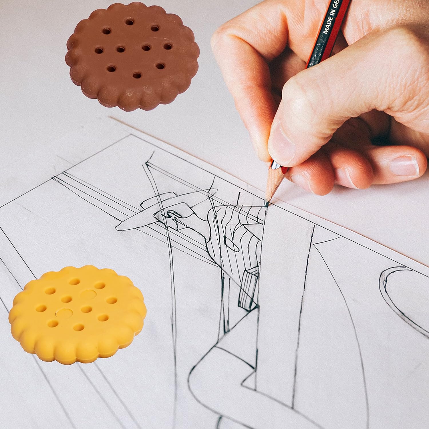 Pack of 6 Biscuit Shape Erasers – Cute Creative Rubber Erasers for School, Drawing, Gifts and Party Favors