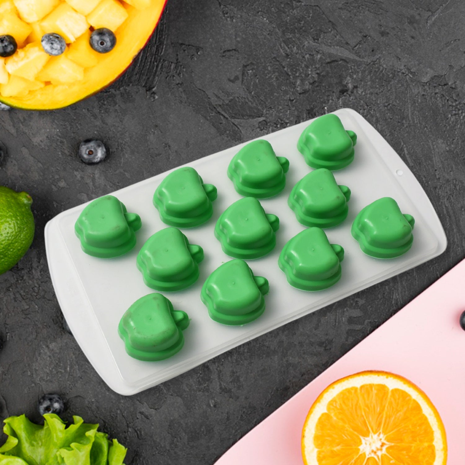 Silicone Multi Fruit Shape Ice Cube Tray Mold, Flexible Ice Cube Mold for Freezer, Chocolate, Jelly, Candy, Cake Decoration and Baking (1 Pc)
