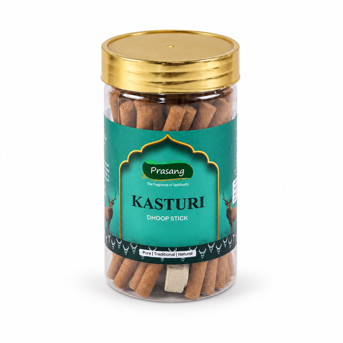 Kasturi Dhoop Sticks with Holder in Resealable Jar, Thick Dry Incense Sticks for Daily Home Puja, Hindu Worship, Prayer Room, Meditation and Religious Rituals