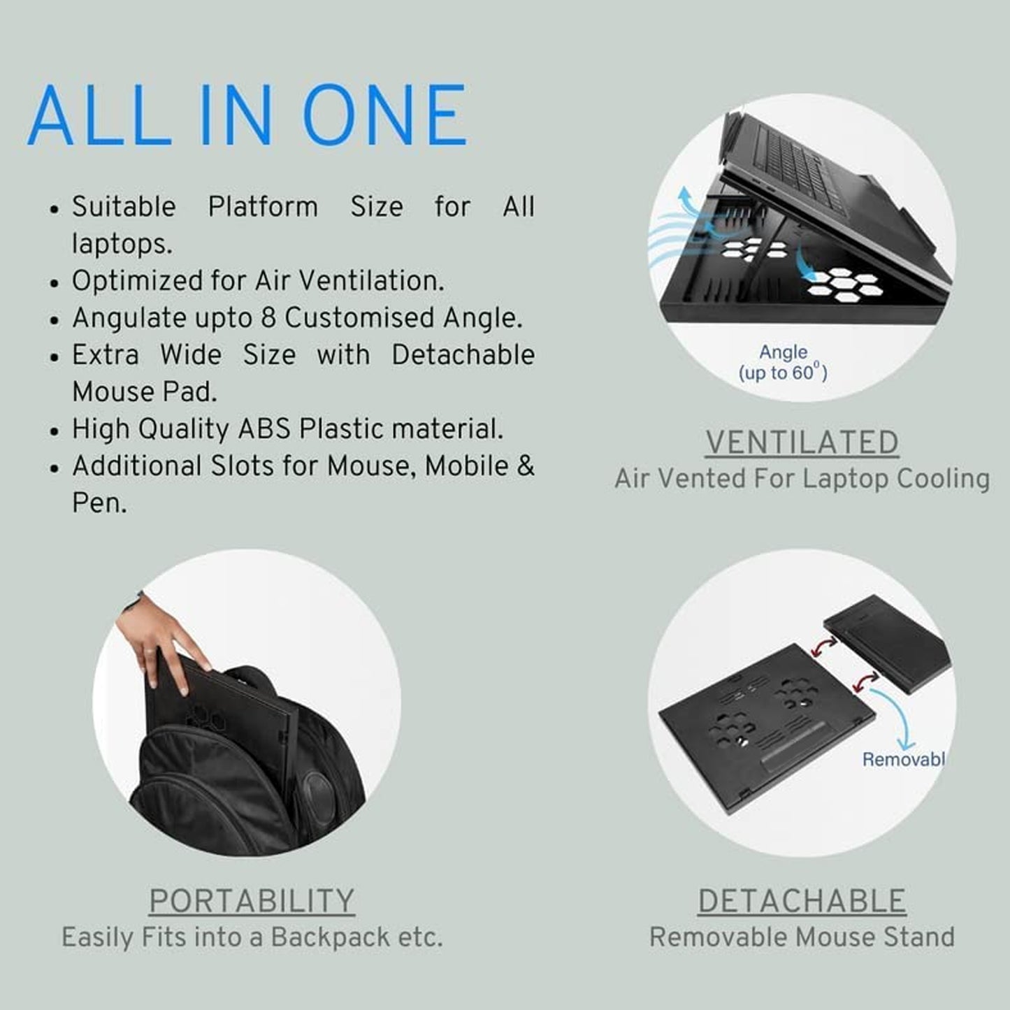 Portable Foldable Laptop Stand with Free Phone Stand – Adjustable Ergonomic Laptop and Tablet Stand for MacBook, Notebook, Tablet and Books