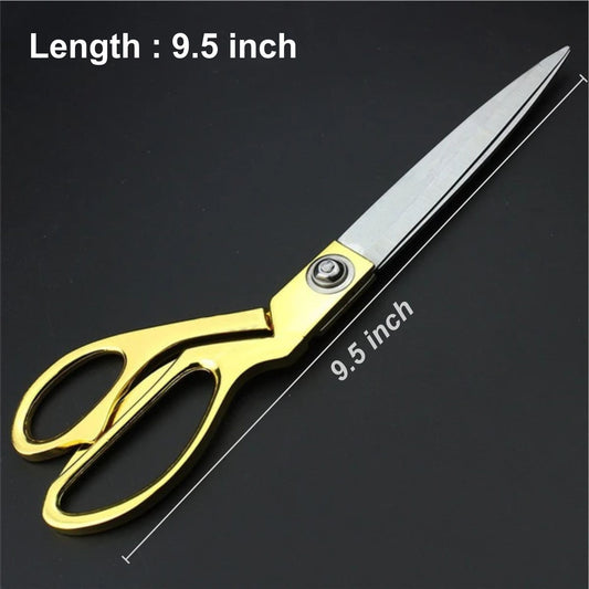 Stainless Steel Tailoring Scissor 9.5 Inch with Golden Handle Professional Heavy Duty Fabric Cutting Shears for Sewing Tailoring Quilting and Craft Work (1 Pc)