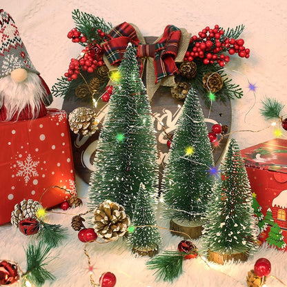 Mini Artificial Christmas Tree with Snow Effect – Small Green Fir Tree with Wooden Base – 1 Pc
