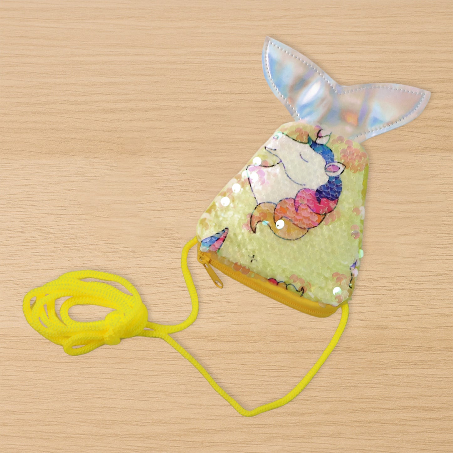 Mermaid Tail Shaped Kids Sling Bag with Colorful Reversible Sequins and Cartoon Print Crossbody Shoulder Bag for Girls