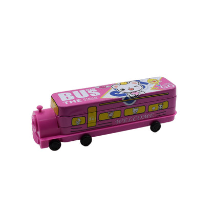 Double Decker Magic Bus Compass | 2 Layer Metal Bus Compass | Pencil Case With Movable Wheels For Kids