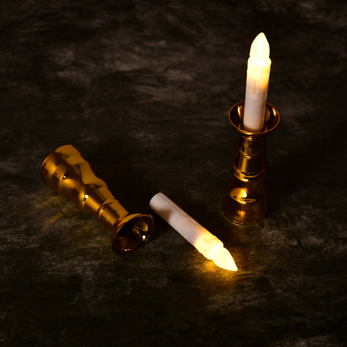 2 Pcs LED Flameless Candle Lights, Battery Operated Flickering Electric Candles with Gold Base &amp; Suction Cups for Window, Wedding, Christmas & Home Decoration