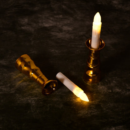 2 Pcs LED Flameless Candle Lights, Battery Operated Flickering Electric Candles with Gold Base &amp; Suction Cups for Window, Wedding, Christmas & Home Decoration