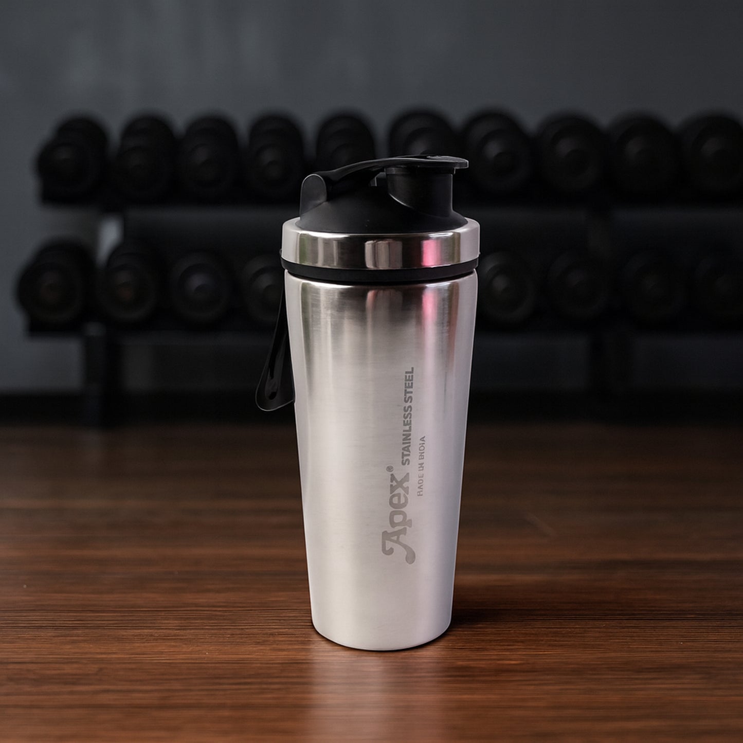 Apex Stainless Steel Gym Shaker Bottle with Spring, Leak-Resistant Flip Lid & Measurement Markings | Protein Shaker Bottle for Gym, Workout, Fitness, Sports & Daily Hydration (1 Pc)