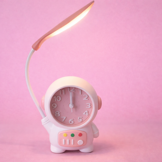 Astronaut LED Table Lamp with Built In Clock Flexible Study Desk Light for Kids Bedroom, Study Table and Bedside (1 Pc)