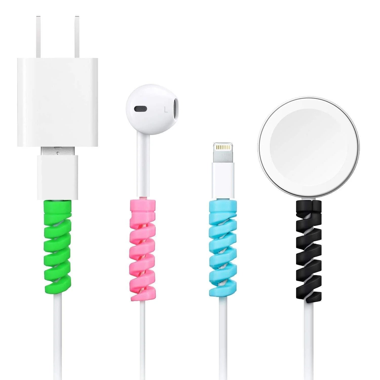 Spiral Charger Cable Protector Sleeve Universal Silicone Data Cable Saver Strain Relief Protector for Charging Cables Earphones USB Cables and Headphones (Pack of 10)