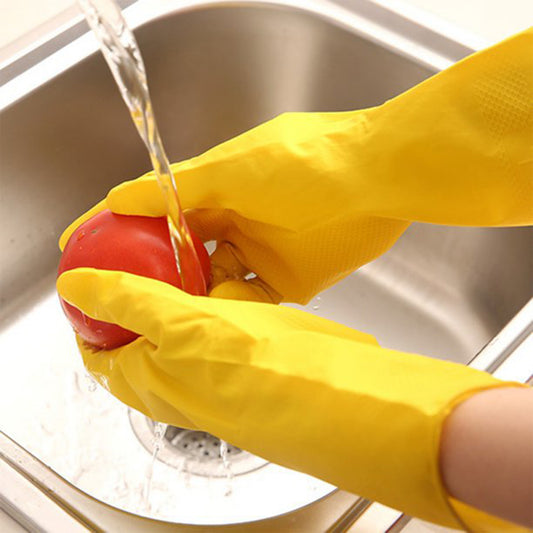 Heavy Duty Rubber Latex Cleaning Gloves Medium Size Yellow Waterproof Household Safety Gloves (2 Pairs)