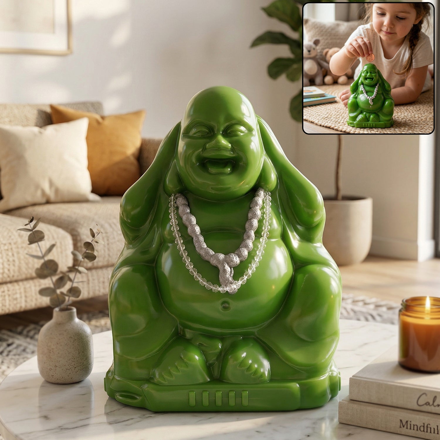 Laughing Buddha Money Bank Coin Saving Box, Lucky Wealth Idol Piggy Bank, Decorative Coin Storage Box for Kids, Home &amp; Office Décor Gift (1 Pc)