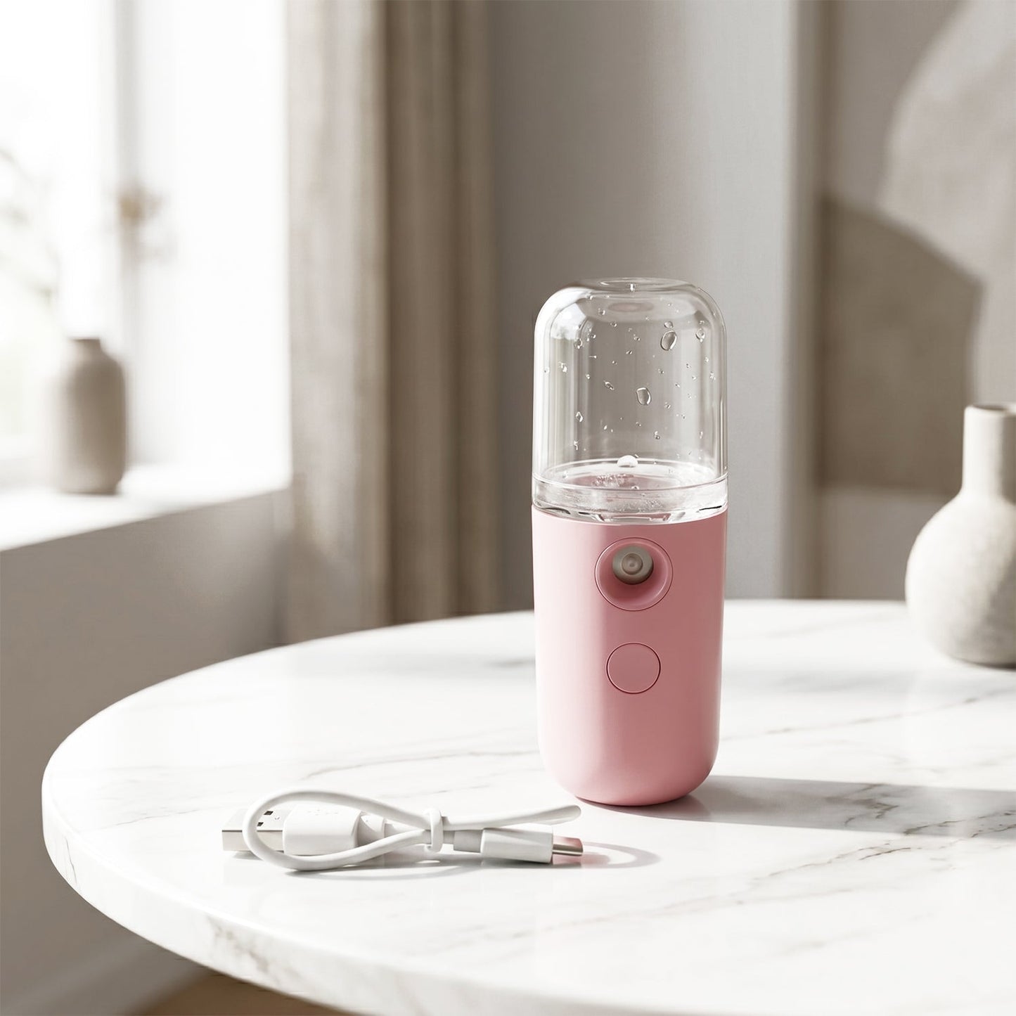Premium Mini Nano Mist Sprayer USB Rechargeable Portable Face Steamer and Facial Humidifier for Skincare, Makeup Setting, Travel, Office and Daily Hydration (1 Pc)