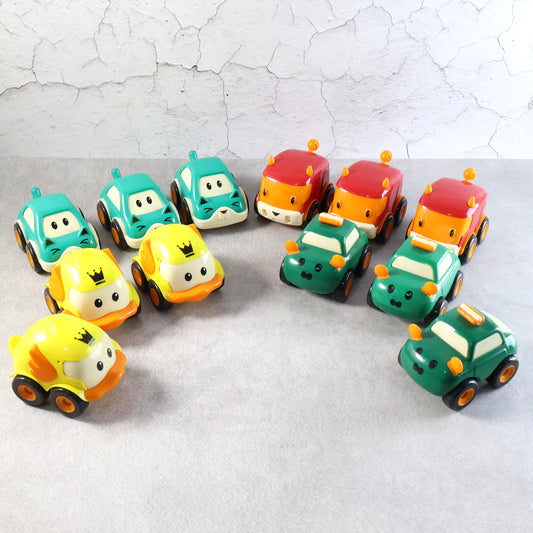 Cartoon Pull-Back Car Toy Set for Kids | Colorful Mini Toy Cars with Cute Cartoon Faces, Pull-Back Action & Fun Learning Play for Toddlers (12 Pcs)