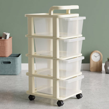 4 Tier Plastic Storage Trolley with Wheels Rolling Drawer Organizer Cart for Kitchen Bathroom Office Craft Supplies and Home Storage (1 Pc)