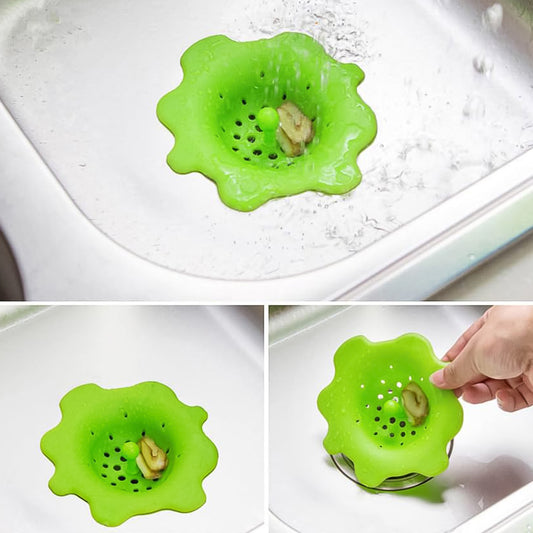 Flexible Silicone Sink Strainer & Drain Hair Catcher | Anti-Clog Drain Filter with Wide Flower Shape Design, Easy to Clean & Durable (1 Pc, 11.5 cm)