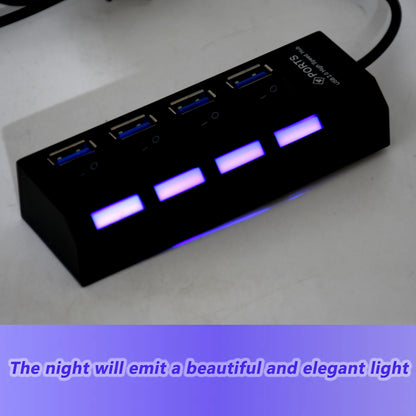 4 Port USB 2.0 Hub Splitter with Individual On/Off Switches and LED Indicators – High-Speed Multi USB Adapter for Laptop, PC and Tablet